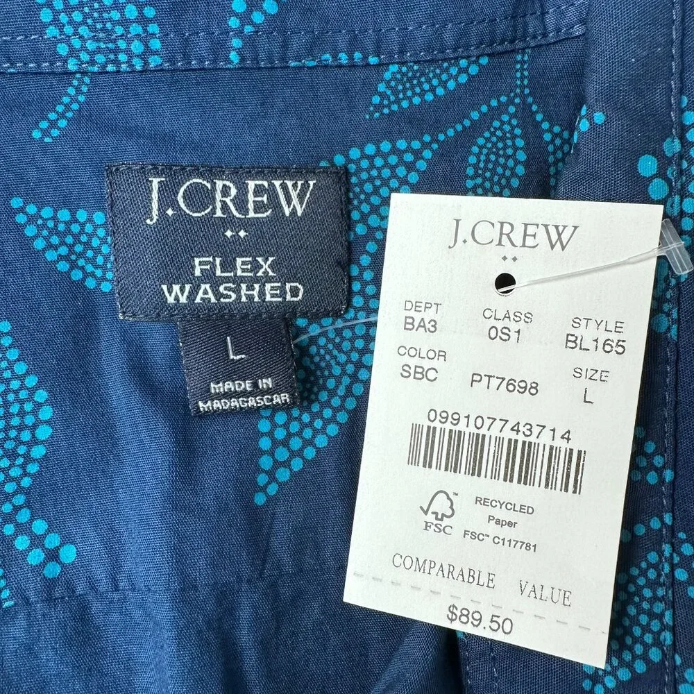 J. Crew Men's Casual Flex Washed Floral Print Short Sleeve Shirt Size Large Blue